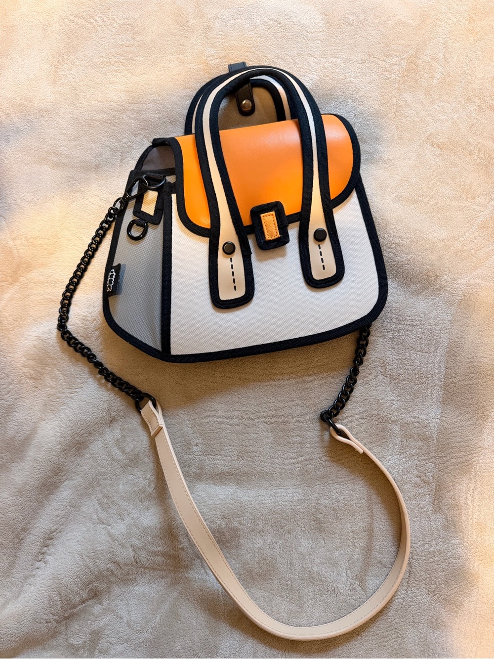 Orange and White Women's Satchel with Black Trim